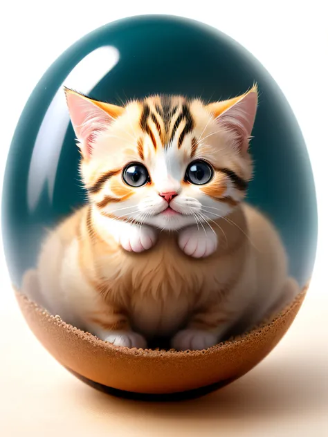 Cute baby cat come out from the egg clear background break egg