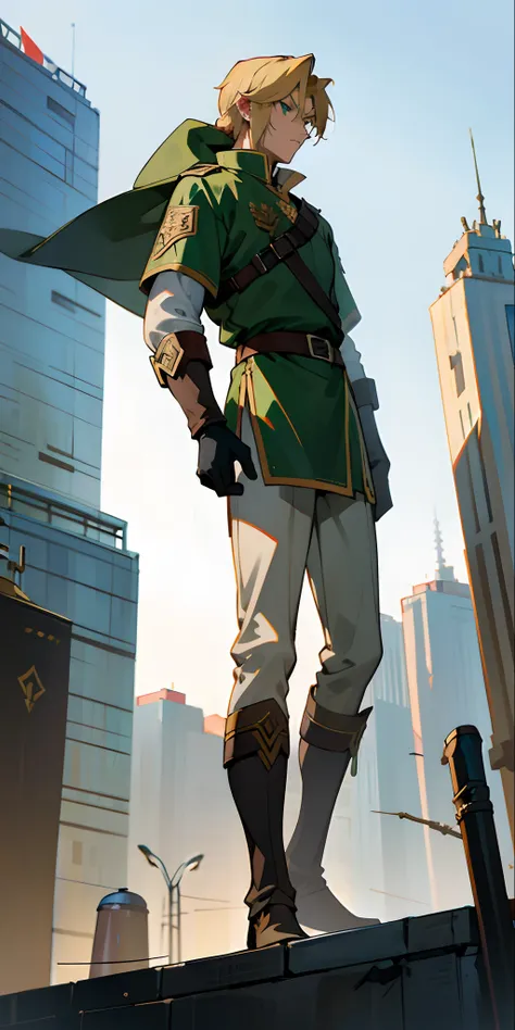 blond, tall, green-eyed guy, viking style, russian hero style, strong, modern clothes, modern city, city, anime style, anime  , ...