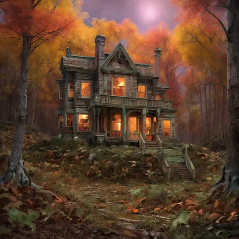 a painting of a house in the woods, an ultrafine detailed painting by Scott Gustafson, behance contest winner, analytical art, made of cardboard, diorama, made of plastic