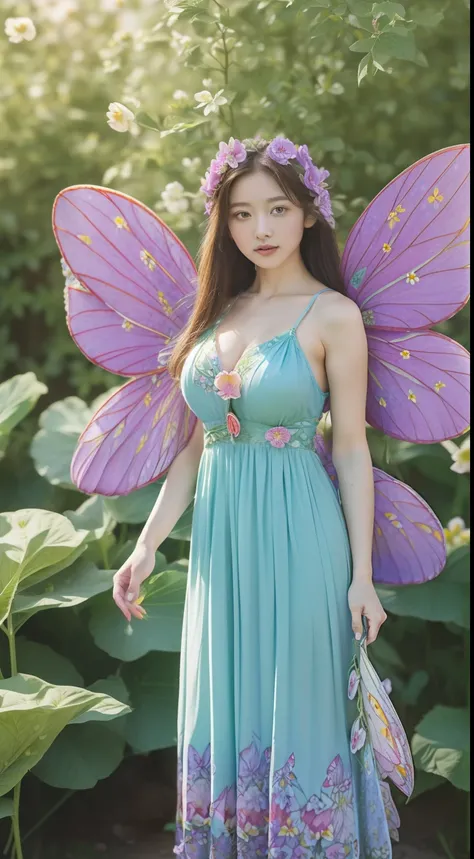 8K、(RAW Photo, Best Quality), (Realistic, Photo Realistic: 1.3), Best Quality, ​masterpiece、top-quality、(((Beautiful Girl Flower Fairy:1.5)))、((Full body image:1.3))、(big breasts:1.3)、((A flower fairy surrounded by only one flower in the world:1.5))