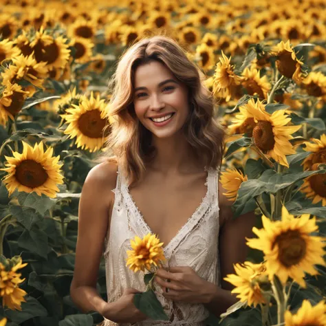 Beautiful Angel、Smiling in the sunflower field