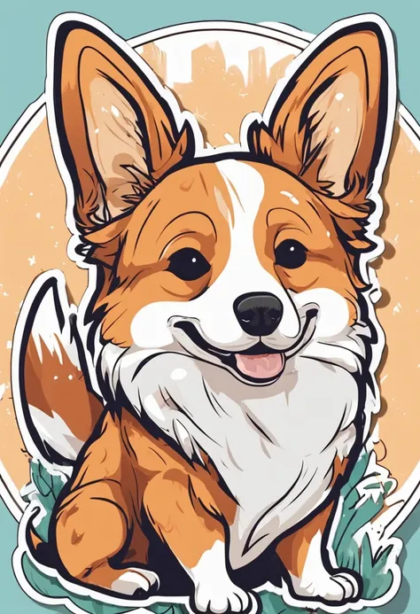 Sticker, Cute corgi, in circle, there is only one corgi in the center, White background, simple drawing, vectorised, Silhouette, 8K, professional sticker design, Flat design, Vector lines, Sticker, Drawing, Drawing, Full-HD