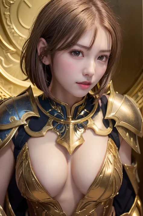 (8K,Photorealsitic　RAW Photography　top-quality;1.4) 1GIRL) Super beauty　(lifelike face) 　(boyish　Gold-colored berry shorthair)　Beautiful black and red armor　Tempting viewers　beautiful expression　Beautiful breasts　(real looking skin)　(Female Paladin)　entici...