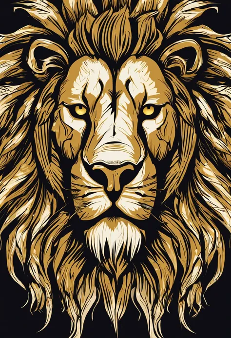 A closeup of a lions head in gold color on a black background, lion icon, half lion, lion head, third lion head, no fundo cinzento, , em um fundo cinza, Lion, anonymous lion face, Criado no Adobe Illustrator, icon, with the mane of a lion, single logo, Rei...