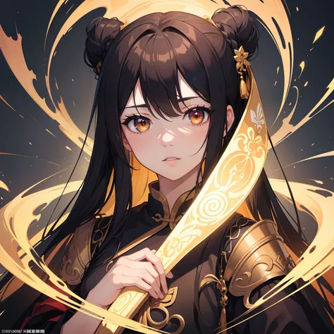 (Portrait, Masterpiece, High Quality, Best Quality, Official Art, Stylish and Aesthetics: 1.2). Staring_the_viewer, a male children with black long hair and a big rough face. black_hair, long_hair, black_long_hair, rough_face, 12_old_age, Yellow_amber_eyes...