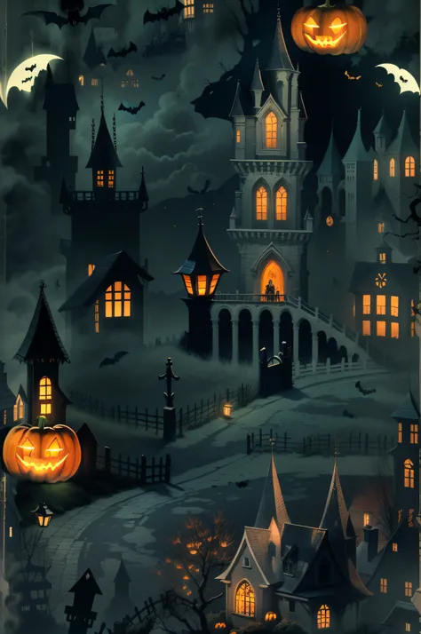 Close-up of the castle and bat Halloween scene, Bats flying away from the castle, Halloween Scene, Haunted house themed, Bats flying over tombstones, Ghost background, halloween night, halloween theme, Halloween atmosphere, Spooky Halloween Night, Gothic c...