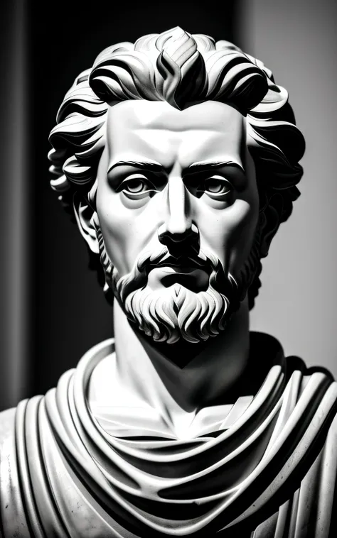 a portrait of the stoic marcus aurelius in black and white 16:9 ratio