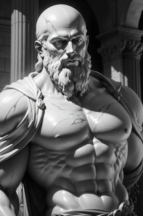 Grayish marble statue, corpo escultural, Zeus Romano (obra-prima) (8k high resolution) (melhor qualidade) (Ultra Definition) (Ultra realista)(Foto RAW) (Foto realista) (bright illumination)