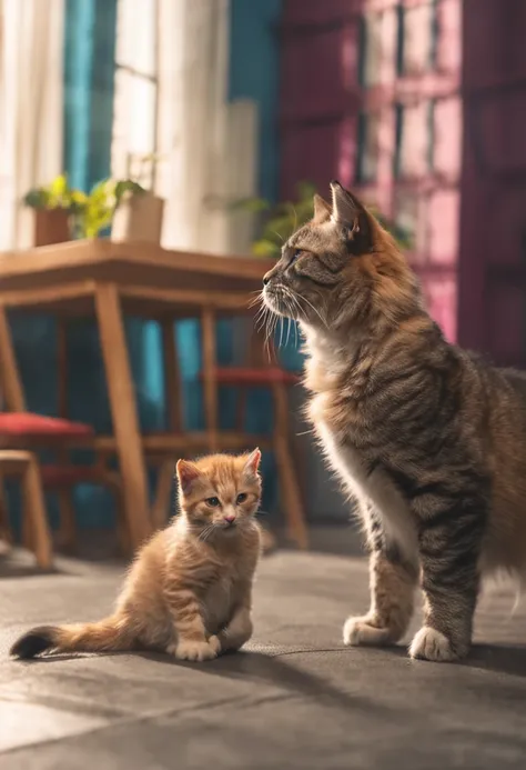 crie para mim cachorros e gatos juntos dentro de uma toca