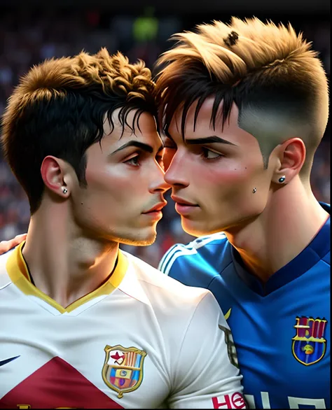 Cristiano Ronaldo and Messi kiss