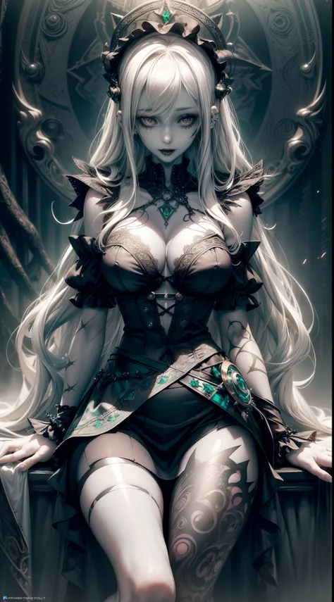(necromance:1.2) girl, 1girl, perfect and well designed shiny eyes, (beautiful detailed (emerald:1.3) marsh eyes:1.05), natural breasts, slim body, beautiful and delicate face, (face detail), ((realistic face)), pores, ((pale skin)), detailed skin, realist...