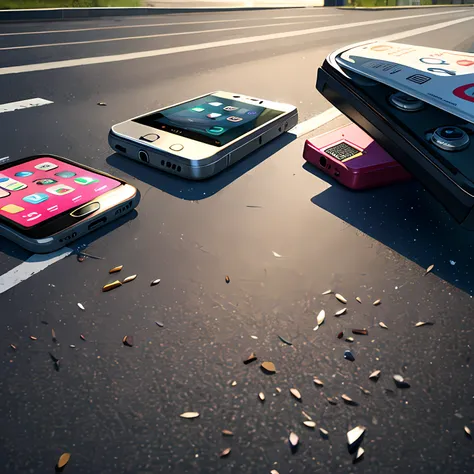 There are many mobile phones scattered on the ground