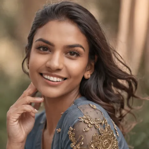 "flawless radiance, charismatic indian skincare blogger smiling, (HUNGRY LION ABOUT TO POUNCE IN BACKGROUND:1.3)