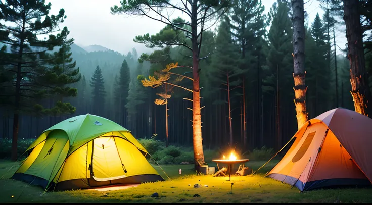 Deep in the dense forest，lawns，the night，starlights，camping，camp