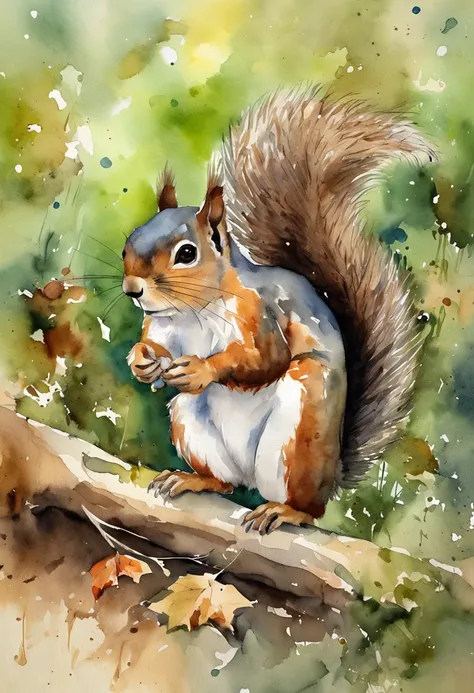 Create an image that matches the following sentence: Batuque, batuque, you can hear it in the forest
Its the squirrel looking for his perfect meal
Digging and rummaging in search of nuts
Unaware of the surprise that awaits him in front of him