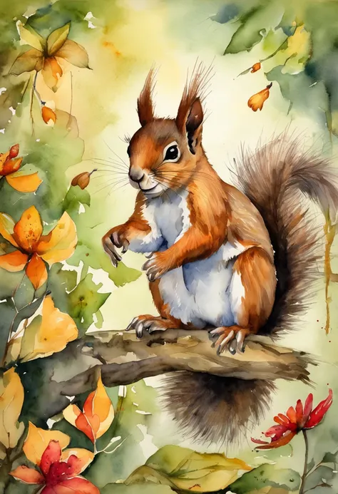 Create an image that matches the following sentence: Batuque, batuque, you can hear it in the forest
Its the squirrel looking for his perfect meal
Digging and rummaging in search of nuts
Unaware of the surprise that awaits him in front of him