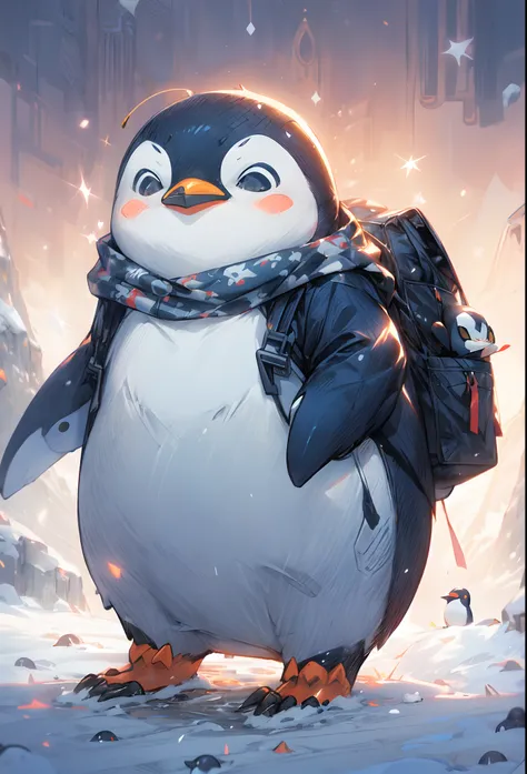 penguin in winter coat standing in snow with snow flakes, fat penguin, penguinz0, anthropomorphic penguin, penguin, mecha anthropomorphic penguin, fat penguin unity asset, pinguin, adorable digital painting, cute detailed digital art, profile picture 1024p...