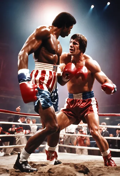 Scene of Apollo Creed challenging Rocky Balboa to a fight