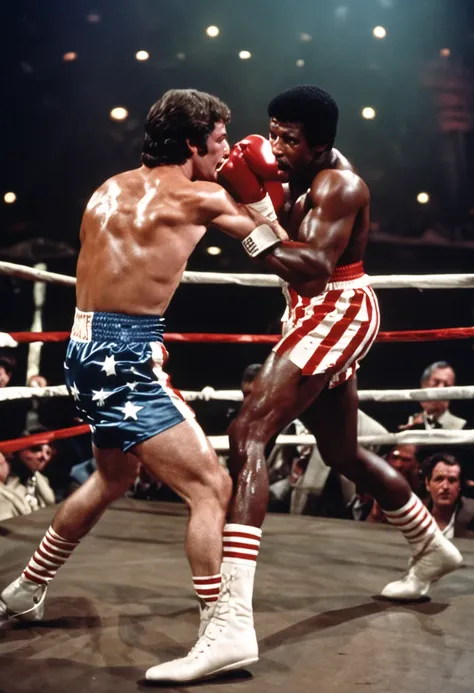 Scene of Apollo Creed challenging Rocky Balboa to a fight