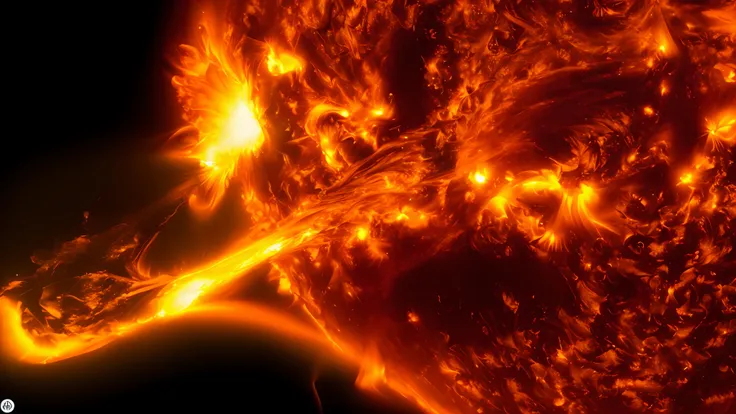 The sun is seen from space with a large amount of explosions, solar flare hd, solar flare, tempestade solar, solar flares, solar flare unreal engine, the sun is exploding, The surface of the sun, Directed by: Scott M. Fischer, uma ampla vista do sol, tempe...