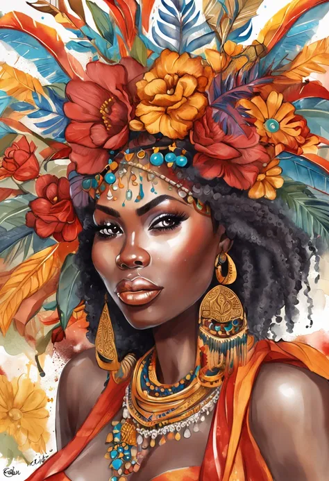 "Festa oficial Art Africa, Beautiful and Aesthetic, mulher negra, master part, belos olhos detalhados, olhos perfeitos , Liam Wong, 1 menina morena, (((red hair))), (((Africano))), bareshoulders,super detailed eyes, Cultura Africanoa, Saia Curta, sexy, umb...