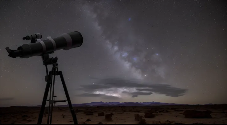 View from a telescope on a tripod in the desert, Astronomical images, telescope, Olhando para o cosmos, astrofotografia, stars and planets visible, astronomia, astrofotografia, night sky photography, watching the stars at night, visible planets in the sky,...