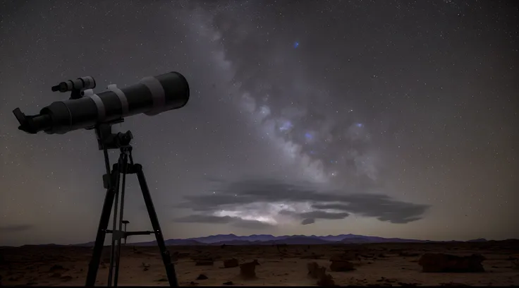 View from a telescope on a tripod in the desert, Astronomical images, telescope, Olhando para o cosmos, astrofotografia, stars and planets visible, astronomia, astrofotografia, night sky photography, watching the stars at night, visible planets in the sky,...