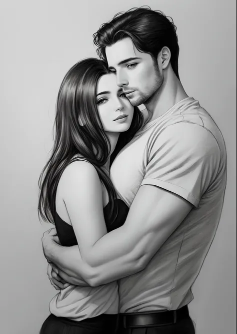 black and white drawing  couple , Man with a woman in his arms, (literary sketch: 0.6, quick sketch, 5 minutos de desafio de desenho: 1.5, linhas simples: 1, apenas linhas: 1.5, not colors), fundo branco, harsh: 0.6,