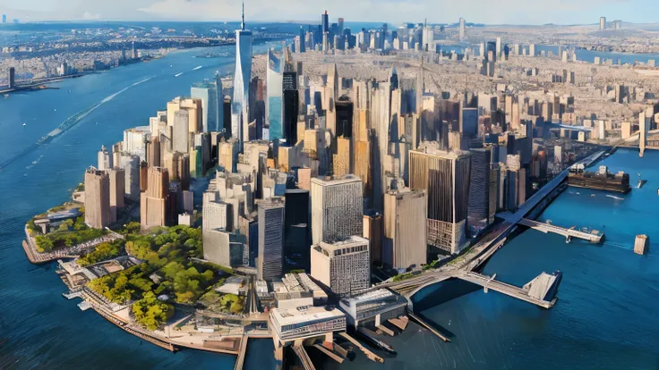 a view of the city skyline from the air of a large body of water, Nova Iorque, Nova Iorque como pano de fundo, Skyline da cidade de Nova Iorque, Nova Iorque no futuro, Skyline de Nova Iorque, Fundo da cidade de Nova Iorque, imagem impressionante, Manhattan...