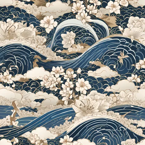 "Envision an enchanting wallpaper pattern composed of a rhythmic arrangement of iconic Japanese symbols, each adding a layer of cultural depth and significance.

The delicate sakura blossom, symbolizing renewal and fleeting beauty, is interspersed among in...