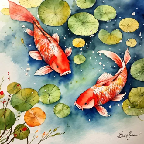 Carp in the art　Carp swimming in the pond　Carp in ink painting