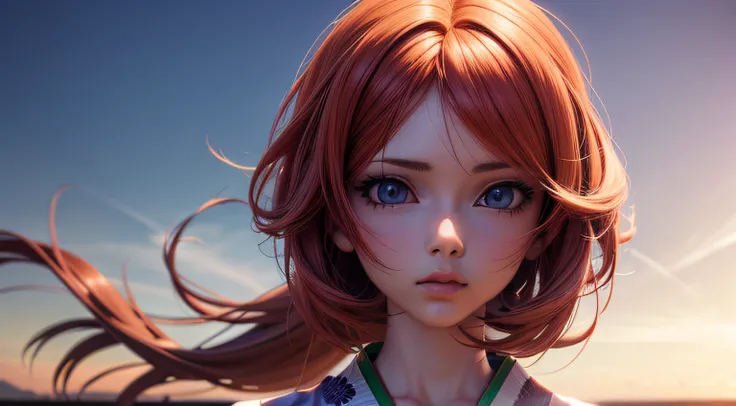 Garota inocente de anime de corpo inteiro com cabelo loiro com roupas longas estilo kimono branco posando para uma foto, arte cg anime suave, photorealistic anime girl rendering, Estilo de anime 3D realista, anime. soft lighting, Arte Digital Anime, Arte D...