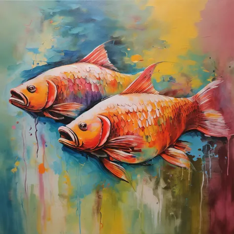 Carp in the art　Carp swimming in the pond　Carp in ink painting