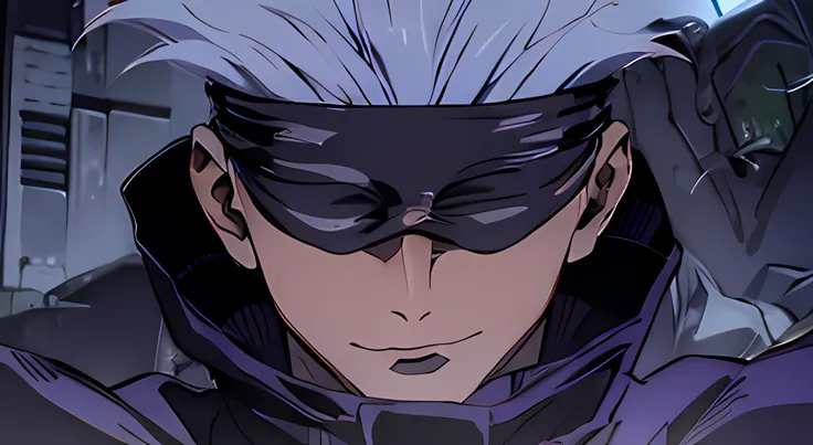 ((Best quality)), ((masterpiece)), ((realistic)), boy, white hair, black outfit, dark blindfold, purple sphere, hollow purple, ((no eyes)),