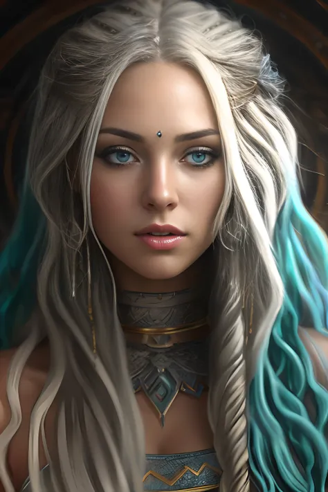 Una mujer con cabello largo y ojos azules con un tocado, Detailed Matte Fantasy Portrait, fantasy concept art portrait, beautiful fantasy art portrait, Fantasy Art Portrait, fantasy portrait art, epic fantasy art portrait, trending digital fantasy art, 4K ...