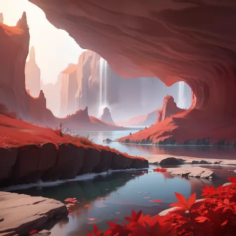 promt: create a professional splash art of a landscape of a red crystal cave, {girl:1.2}, {masterpiece}, {photorealism:1.2}, anime