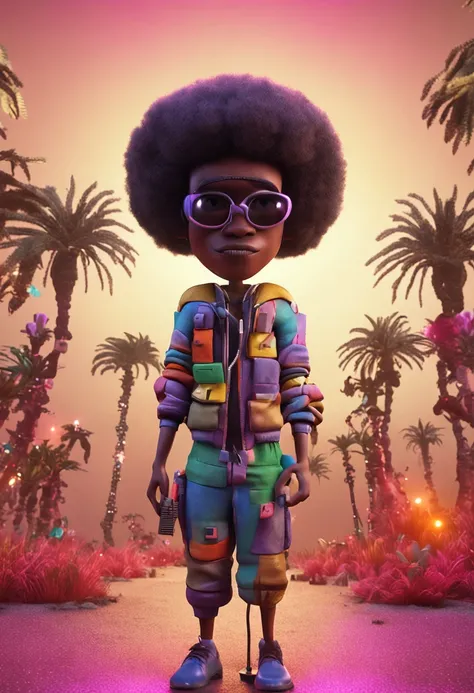 Arafed man with fiber optics in his afro hair standing in front of a group of other black characters, 3 d render arte do caractere 8 k, Retrato completo de Electromancer, 3 d character render, Arte afro de personagem 3D, personagem de fantasia digital, Per...