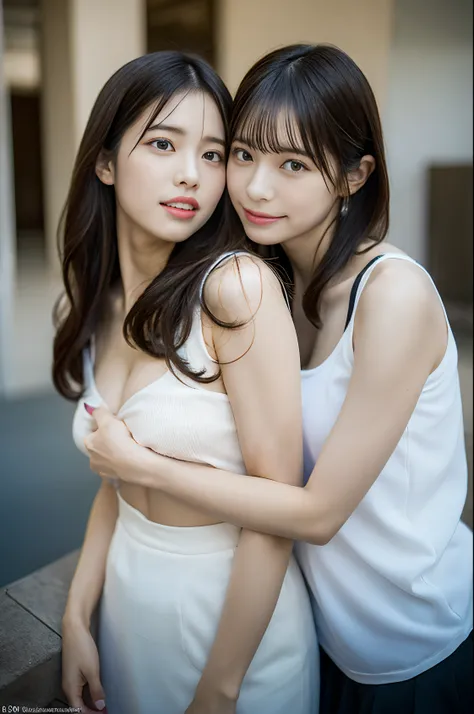 (NSFW: 1.5),((Best Quality, 8K, masutepiece :1.5)),(Raw photo) (Photorealistic: 1.8),japanes,endearing,30-years old,masutepiece, 1girl in, nude, 1girl in, Girls body facing girls body, Girls body facing girls body, Face to face, Girl and girls crotch close...