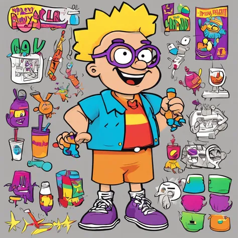 create a vector logo, color illustration, of the 1990s Nickelodeon character Doug Funnie, highly detailed, true to character art, vivid colors, HD 4K, action, vibrant colors, high detail, solid white background