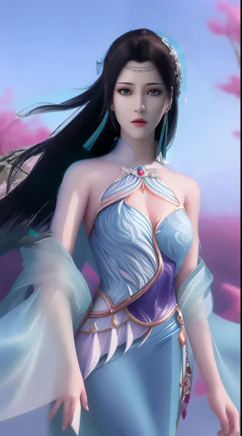 woman in dress, asian woman water elemental, digital fantasy art ), full-body xianxia, a queen, beautiful and seductive anime wo...