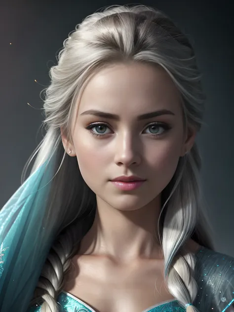 Highly detailed CG unity 8k wallpaper, style shot, complex, high detail, dramatic, highest quality movie still image, very detailed, masterpiece, best quality, character design, Elsa, Elsa from Frozen, (( Dark style)), realistic ultra-detailed rendering st...