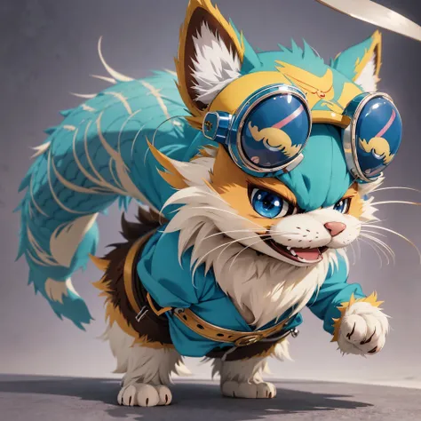 (anime 3D, best quality), ultra-detailed, dynamic angle, dynamic pose, (mascot, Chopper, One Piece), furry, cute, big eyes, blue nose, fluffiness, white and brown fur, whimsical outfit, cartoony textures, vibrant colors --auto --s2