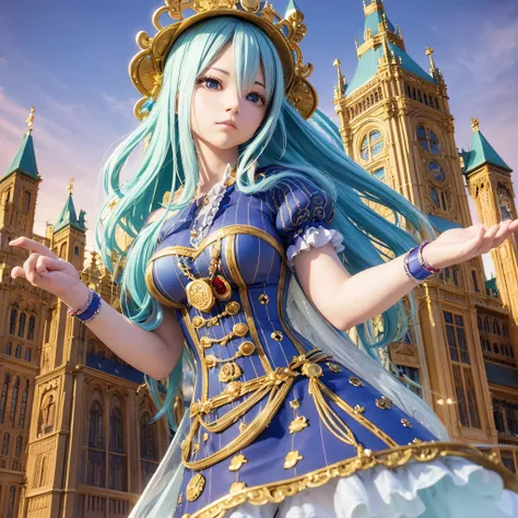 (anime 3D:1.2, manga One Piece:1.1), high-quality 3D modeling, detailed texture, beautiful shading, (Vivi:1.3), dynamic pose, regal expression, (Alabasta:0.9, castle:0.9, palace:0.9), royal insignia, flowing dress, floating hair, (mascote:0.8), lovely char...