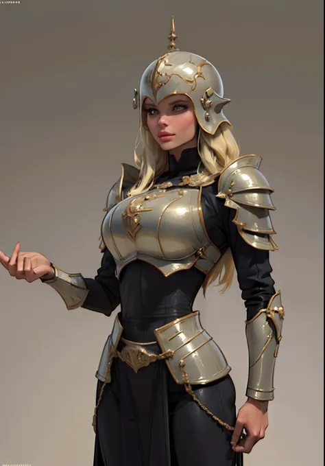 Gray clay style,(masterpiece, best quality), Grayscale,a woman in armor, full armor,helmet,armor,extra arms,breastplate, dark brown skin tone, platinum blonde hair, hair under helmet, pixiecut, dainty, perfect face, pretty face, lush detail,