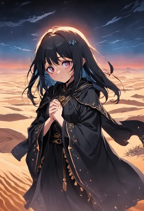 ((cena sombria, deserto negro),(Orphan character crying+dor+sofrimento:1.2+ Gothic details:1.3))