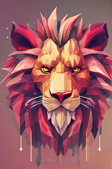 A detailed illustration face evil ninja lion,magic, red color , dark magic splash, dark, ghotic, in the style of Studio Ghibli, pastel tetradic colors, 3D vector art, cute and quirky, fantasy art, watercolor effect, bokeh, Adobe Illustrator, hand-drawn, di...