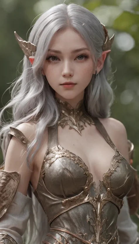 (Quality：high high quality, High definition CG, Fine depiction) (Painting style：the elf, psychedelia) (Lens effects：flowy, Dynamic angle, Dynamic pose) (人物：1个Giant Breast Girl) (Character description：eBlue eyes, silber hair:1.3) (garments：silver armor) (Sc...