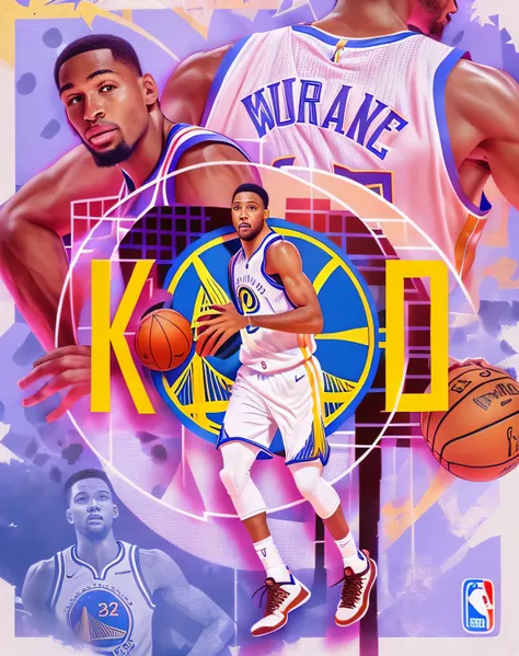 There is a poster of a basketball player holding a ball, posterized, hq artwork, warriors fan art, 4k post, 4 k post, hd artwork, Fan art, 🤬 🤮 💕 🎀, HQ 4K wallpaper, Vibrant fan art, kodachromatic, official fan art, 4 k hd illustrative wallpaper, 4K detaile...