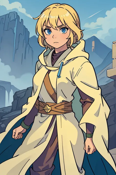 blonde strong woman jedi with a cloak