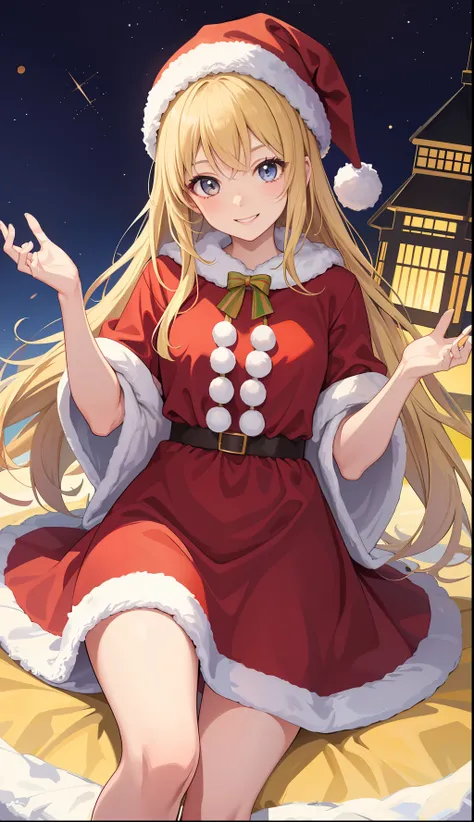 1girl in、AS-Adult、A smile、Christmas、Dressed in Santa Claus costume、